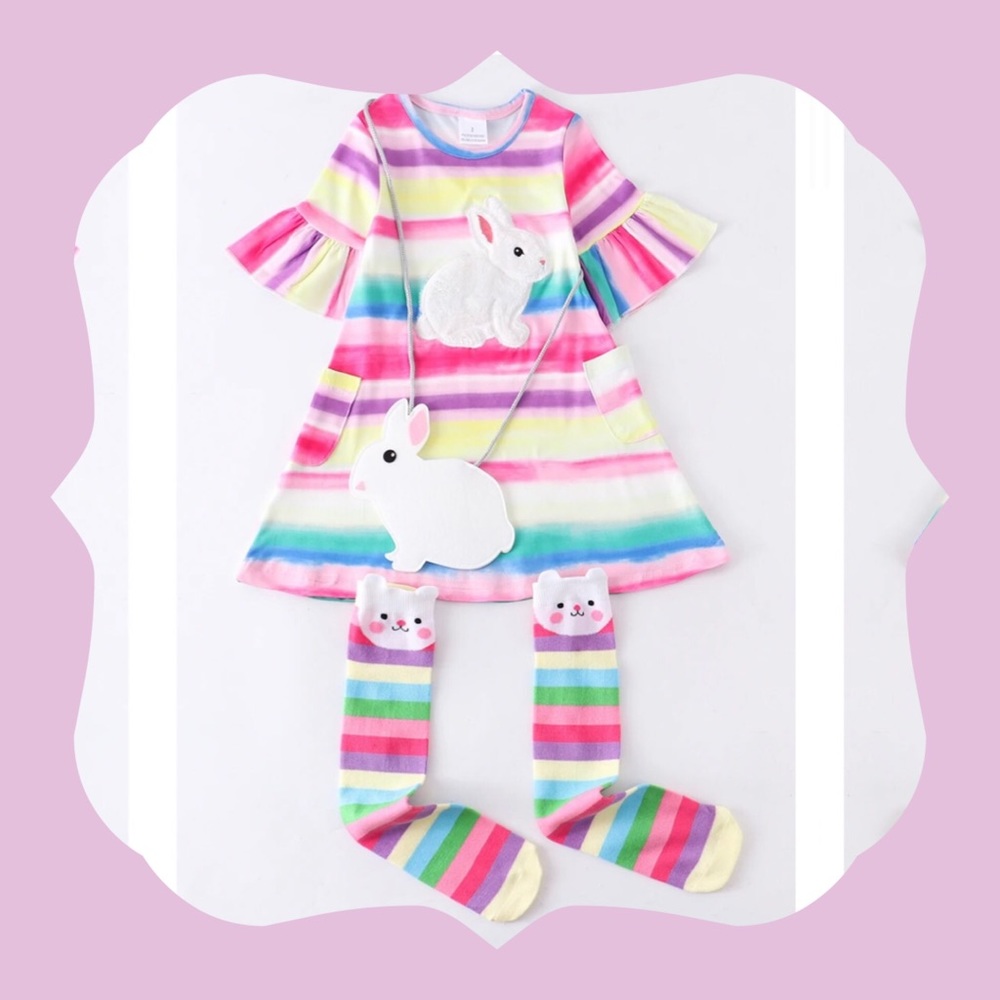 Girls 3 piece bunny dress set